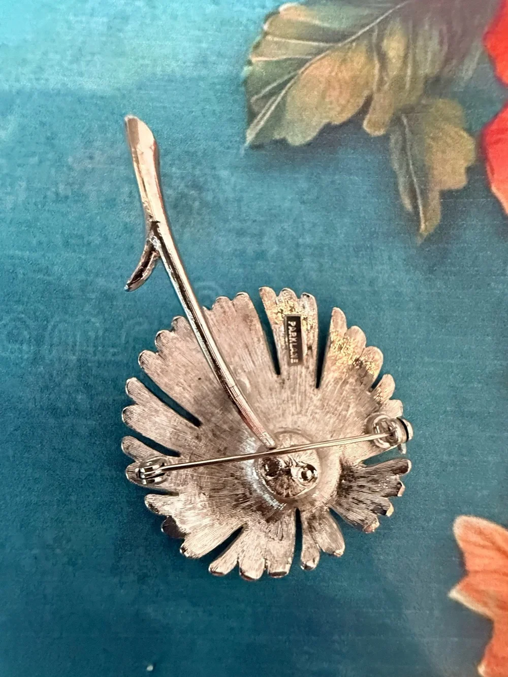 Teal and Cream Decorative Enamel Brooch